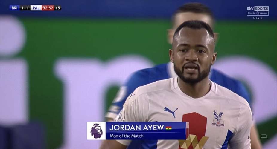 Ghana forward Jordan Ayew assists goal for Crystal Palace in 2-1 win at Brighton