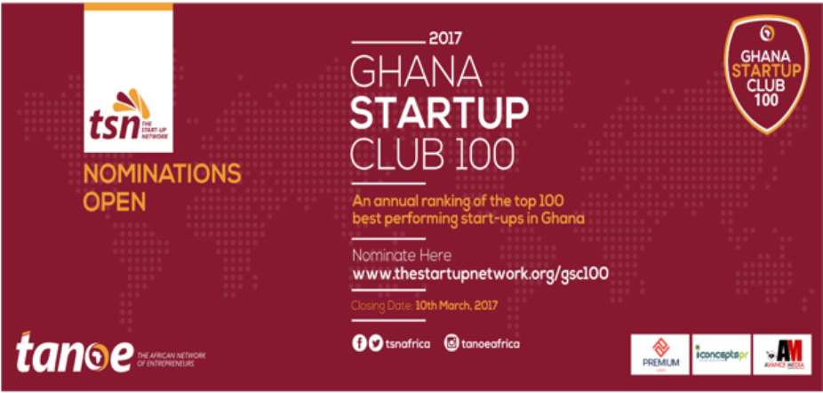 Nominations Opened For 2017 Ghana Startup Club 100