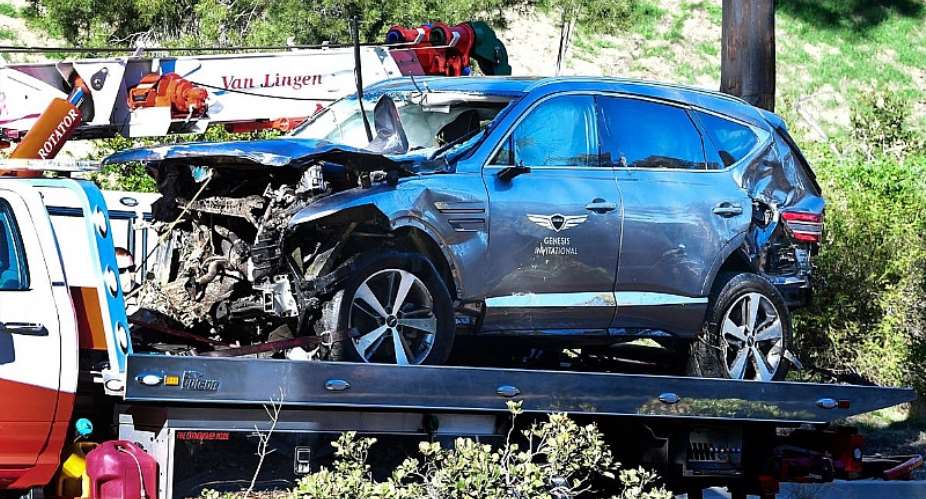 Damage suffered to Tiger Woods' car in a crash in Los AngelesImage credit: Getty Images