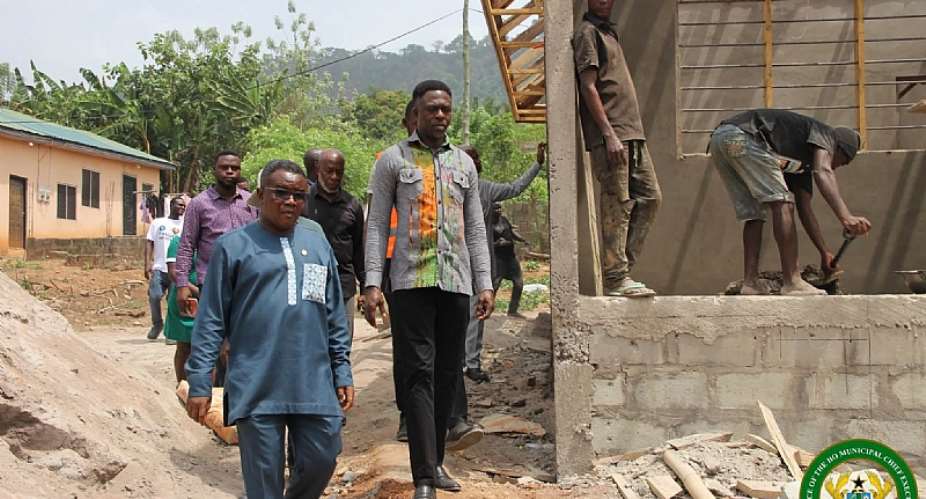 The MP for Ho Central, Hon Edem Kofi Kpotosu and the MCE for the municipality, Hon. Stephen Adom inspecting one of the project sights.