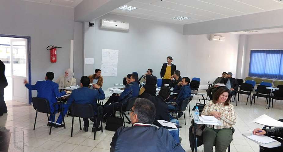 Students at University Sidi Mohammed Ben Abdellah in Fes Morocco participatory planning their development initiatives. Author Dr. Yossef Ben-Meir standing is facilitating the discussion February 2017.