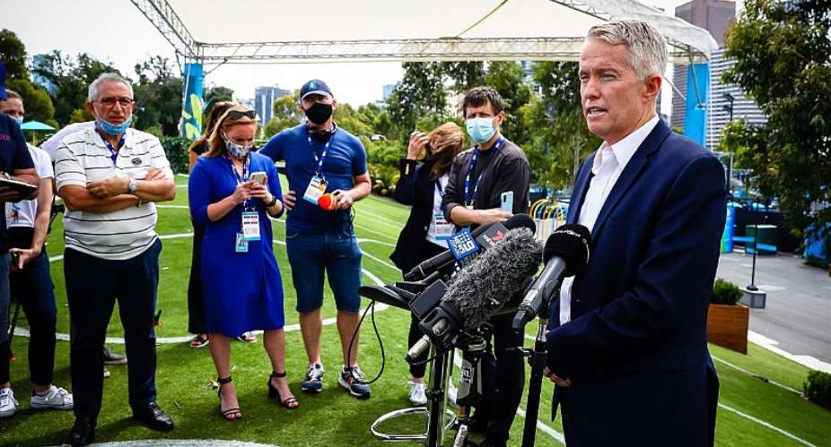 CEO Craig Tiley of Tennis Australia talks during a press conference of Victoria Premier Andrews in Melbourne, Australia, Thursday 04 February 2021. All matches at several Summer Series tournaments and the ATP Cup have been suspendedImage credit: Getty Images