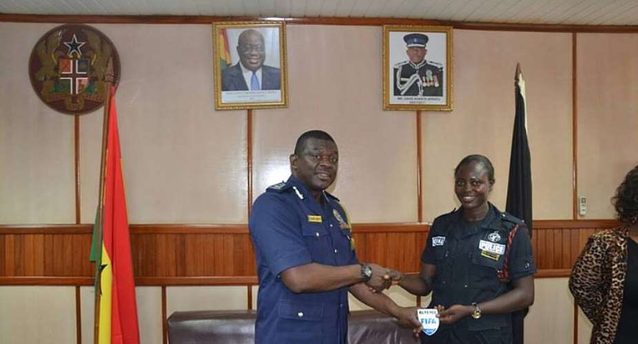 Referee Juliet Appiah Represents FIFA Badge To Inspector General Of Police