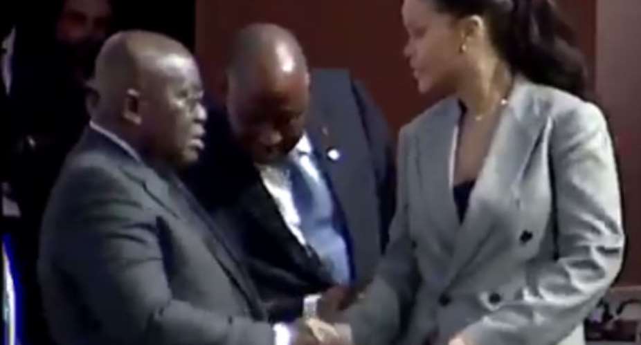 Rihanna shaking hands with President Nana Akufo-Addo