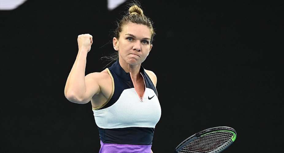 Simona Halep of Romania celebrates beating Lizette Cabrera of Australia during day one of the 2021 Australian OpenImage credit: Getty Images