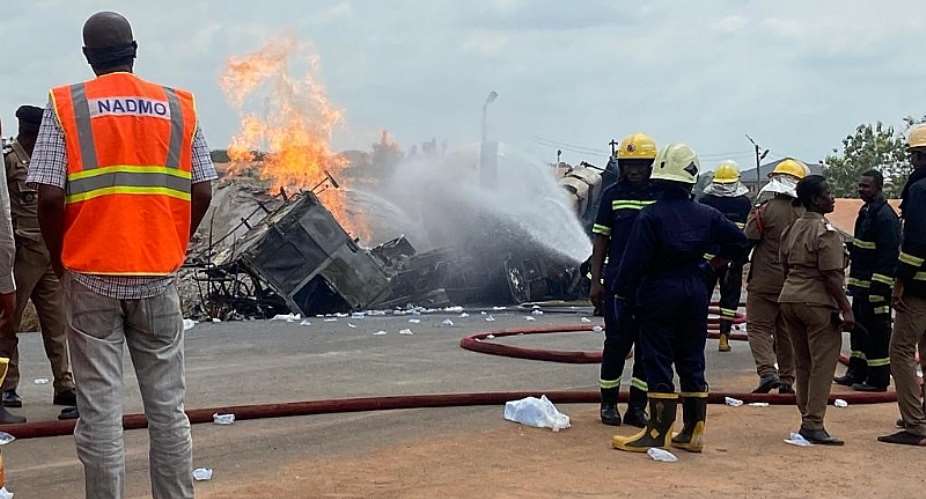 Kumasi: Gas tanker catches fire; driver and conductor rushed to hospital