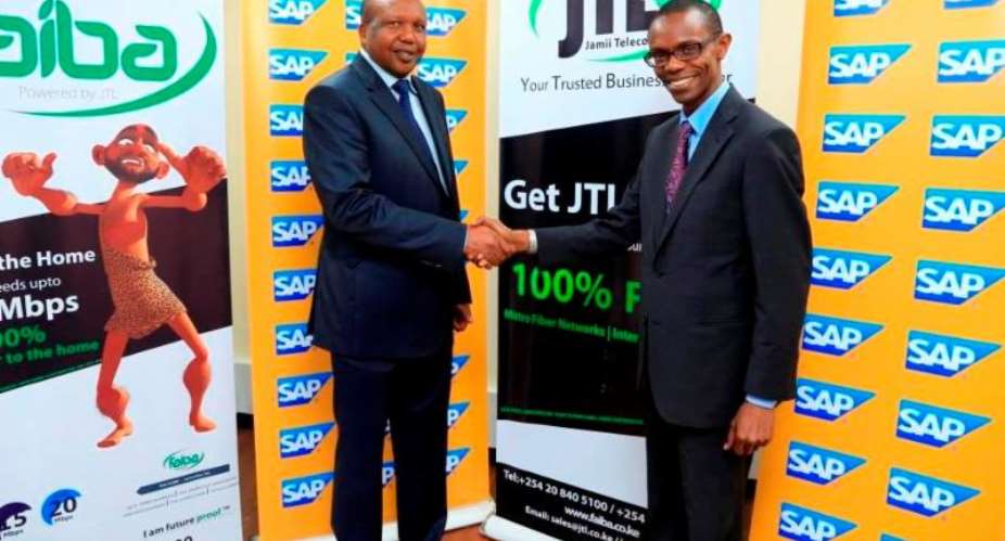 From left CK Joshua CEO Jamii Telecom and Dr. Gilbert Saggia MD SAP East Africa