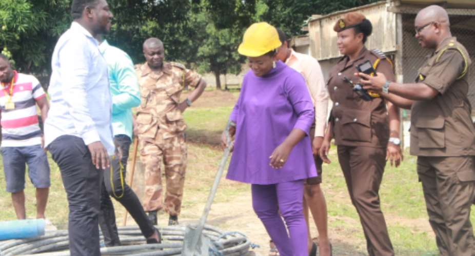 Ohemaa Mercy Cuts Sod For James Camp Prison Borehole Project