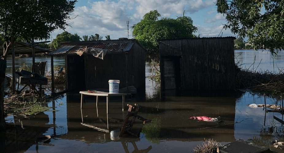 A yard submerged with flood water from the Limpopo river on 5 February 2026 in Xai Xai, Mozambique.  - Source: