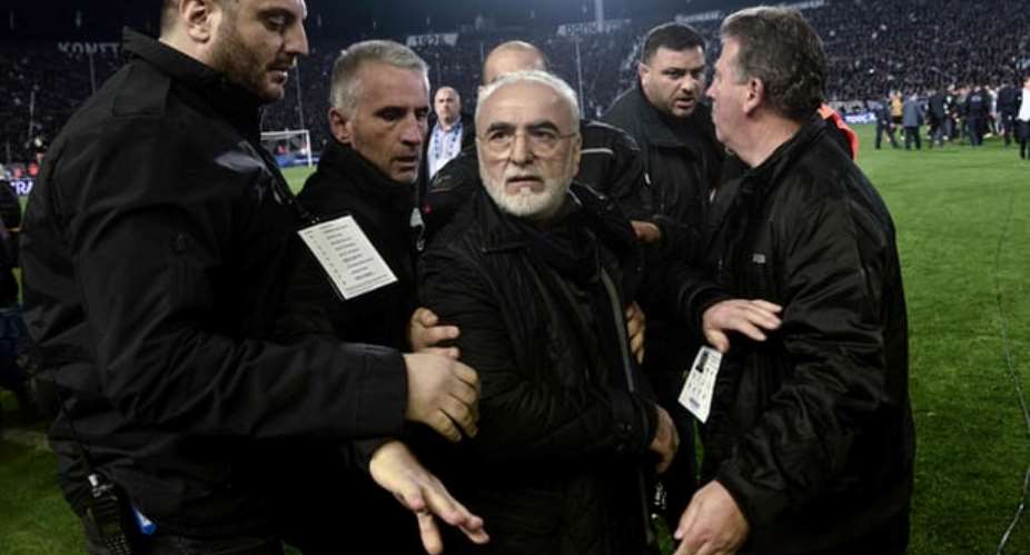 Greek Football Match Stopped After Team Owner Invades Pitch With A Gun