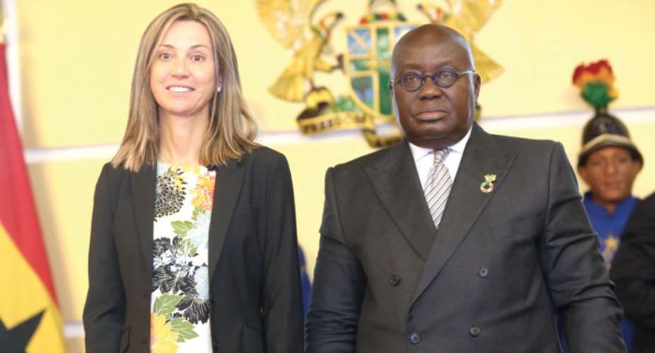 President Akufo-Addo with Madam Alicia Rico Perez Del Pulgar left, Spanish Ambassador to Ghana, at the Flagstaff House