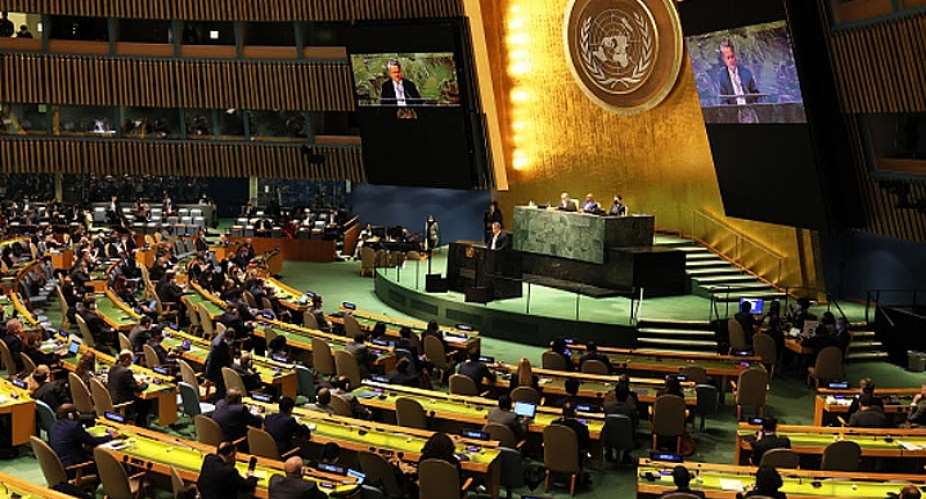 Sergiy Kyslytsya, the permanent representative of Ukraine to the United Nations, speaks during a special session of the General Assembly on March 2, 2022. - Credit: Photo by Michael M. Santiago/ Getty Images