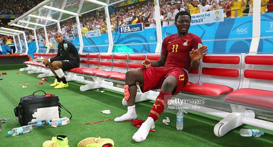 Germany v Ghana: Group G - 2014 FIFA World Cup BrazilFORTALEZA, BRAZIL - JUNE 21: Sulley Muntari of Ghana reacts after the 2-2 draw in the 2014 FIFA World Cup Brazil Group G match between Germany and Ghana at Castelao on June 21, 2014 in Fortaleza, Brazil. (Photo by Alex Livesey - FIFA/FIFA via Getty Images)