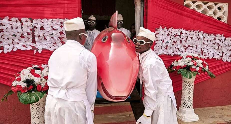 The coffin for a fishmonger in Accra in 2024. Photograph: CNN