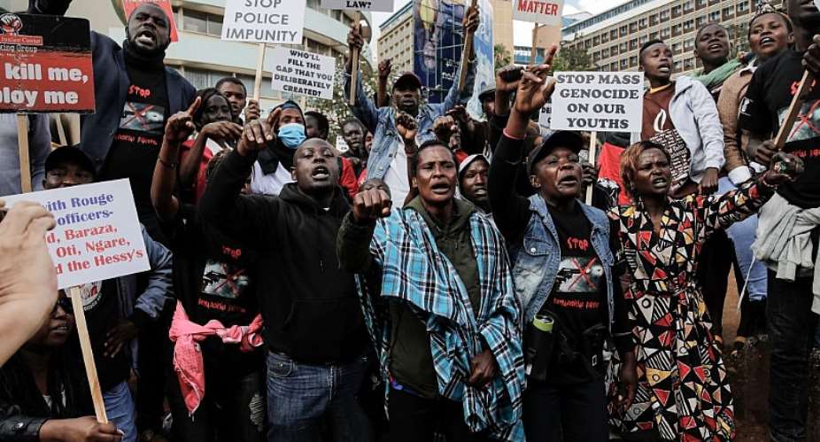 Kenyans protest against police extrajudicial killings in Nairobi in December 2022.  - Source: Tony KarumbaAFP via Getty Images