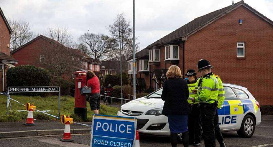 Police officers maintain a cordon near the home of Sergei Skripal on March 13 in Salisbury, England. Jack TaylorGetty Images