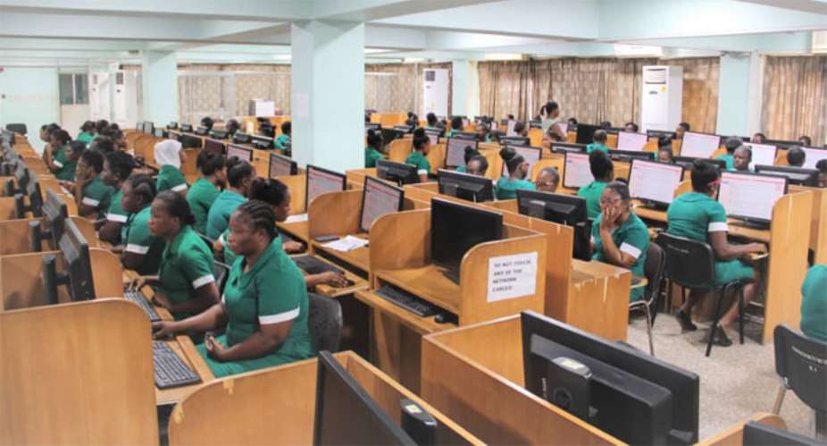 The nursing students taking their exams at the ICT lab