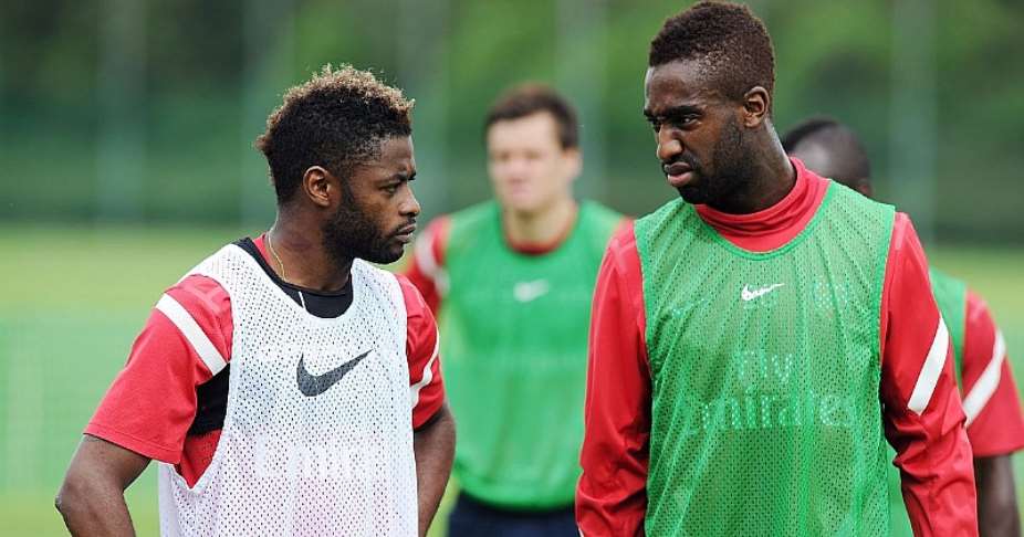 Former Arsenal player Alex Song left and Johan Djourou right are among those sacked by Sion