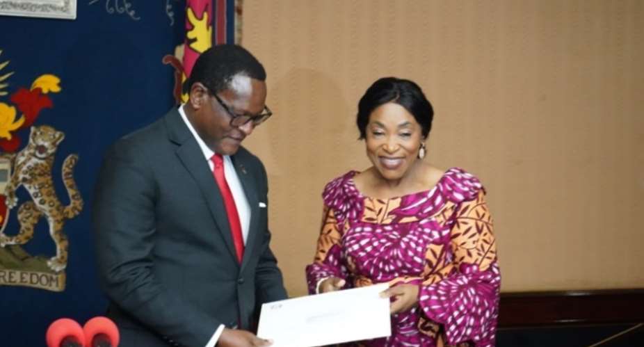 Shirley Ayorkor Botchwey, Ghana's Foreign Affairs MinisterRight and President Lazarus Chakwera of Malawi