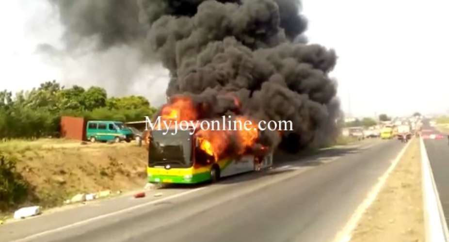Fire guts Metro Mass bus en route to Cape Coast