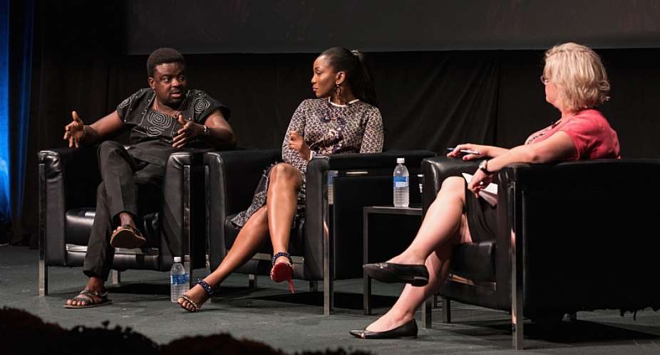 Director Kunle Afolayan, actresssinger Genevieve Nnaji and moderator Wendy Mitchell discuss the international rise of Nollywood at the 2016 Toronto International Film Festival. - Source: Tara ZiembaGetty Images