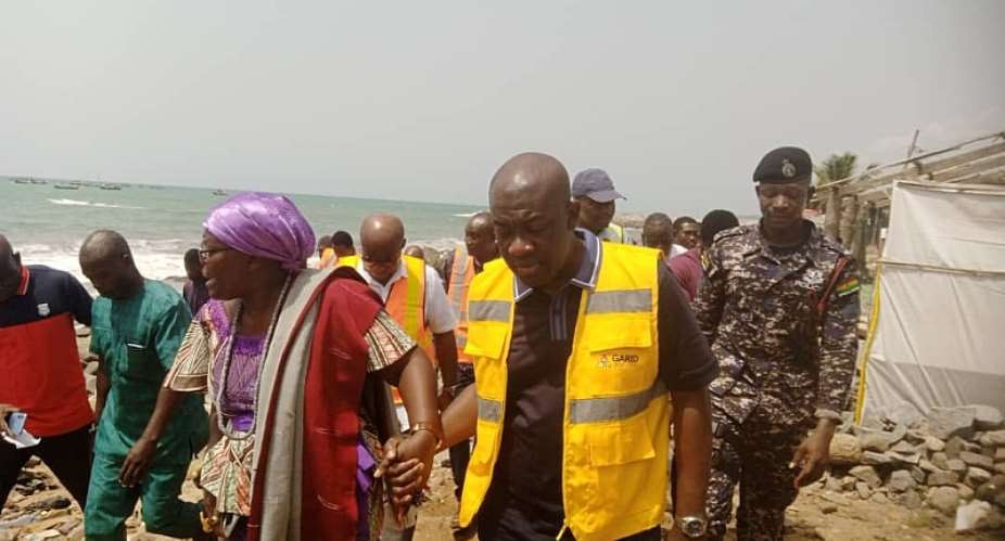 Hon Oppong Nkrumah inspected ongoing sea defense projects