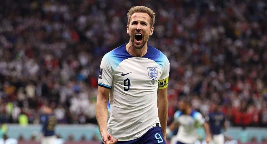 AL KHOR, QATAR - DECEMBER 10: Harry Kane of England celebrates after scoring the team's first goal via a penalty during the FIFA World Cup Qatar 2022 quarter final match between England and France at Al Bayt Stadium on December 10, 2022 in Al Khor, Qatar.Image credit: Getty Images