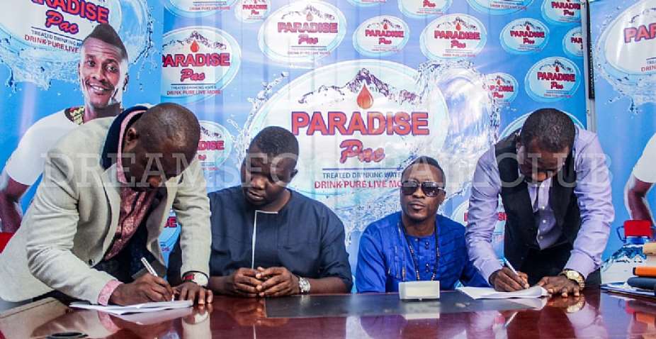 Asamoah Gyan's water bottling company Paradise Pac sign sponsorship deal with Dreams FC