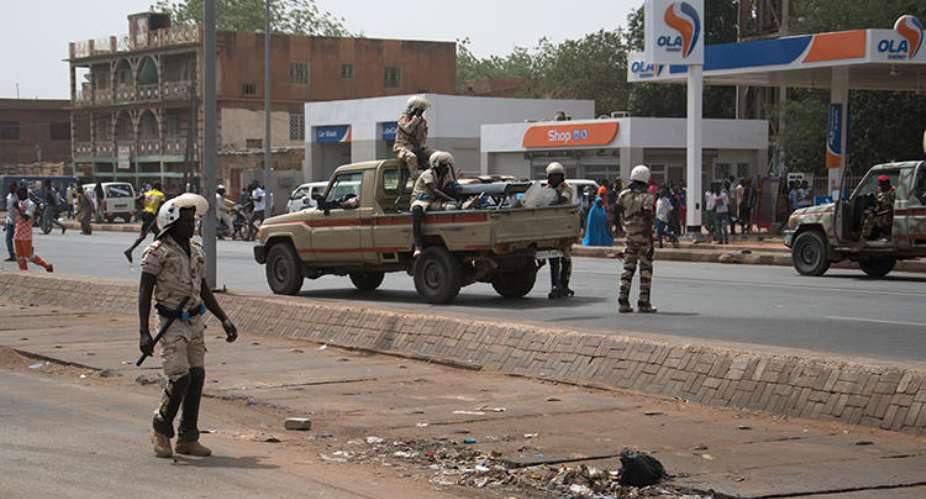 Security forces are seen in Niamey, Niger, on March 15, 2020. Police recently arrested journalist Kaka Touda Mamane Goni over his posts on social media about the COVID-19 pandemic. AFPBoureima Hama