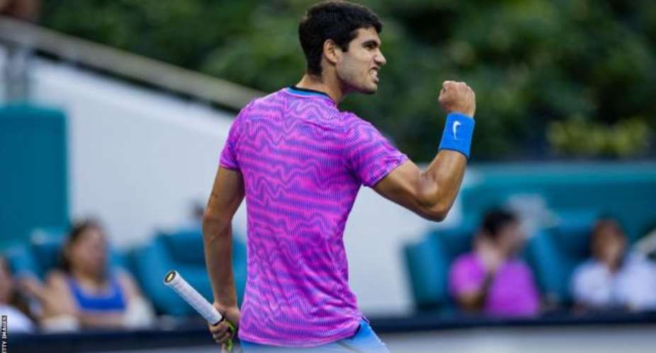 GETTY IMAGESImage caption:Carlos Alcaraz could become the first player since Roger Federer in 2017 to win the Indian Wells and Miami titles in the same season