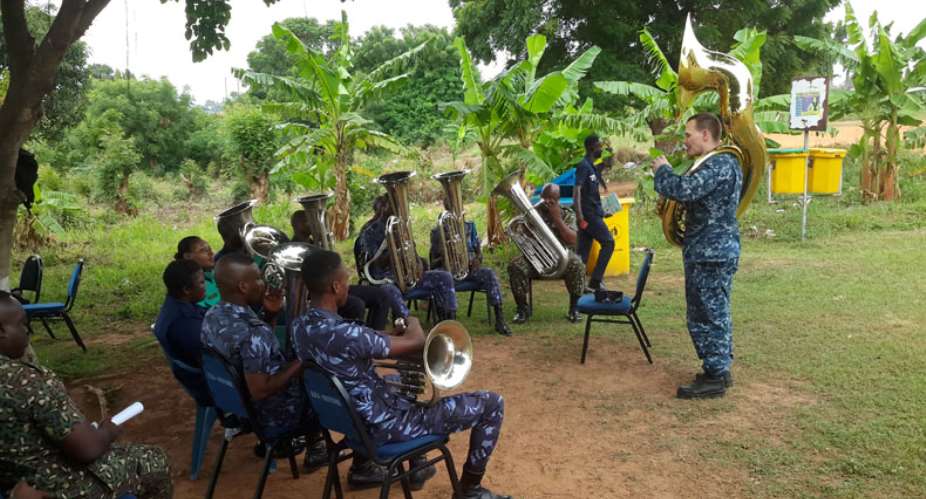 Some of the US Navy band rehearsing with their Ghanaian counterparts