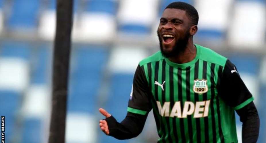 Ivory Coast's Jeremie Boga celebrates a goal for his Italian club Sassuolo