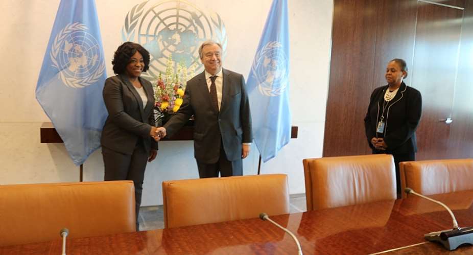 Picture by R. Harry Reynolds show Ms. Shirley Ayorkor Botchwey left in a handshake with Mr. Guterres.