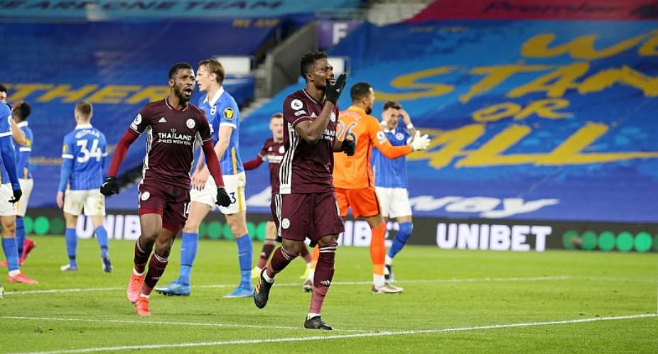 Ghana defender Daniel Amartey celebrates after scoring for Leicester City against Brighton. Picture CreditLeicester City