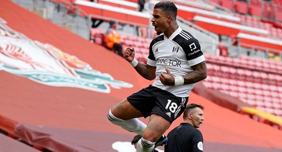 Fulham's Gabonese midfielder Mario Lemina C celebrates after scoring the opening goal of the English Premier League football match between Liverpool and Fulham at AnfieldImage credit: Getty Images