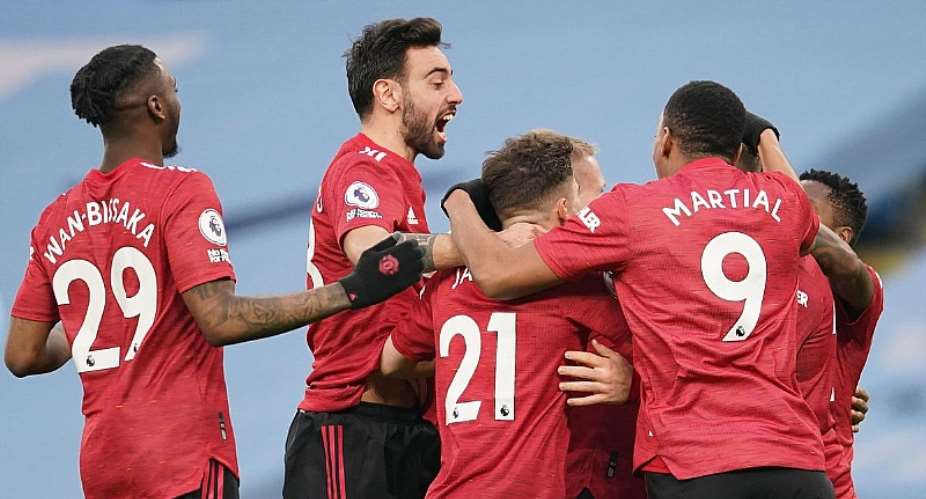 Manchester United celebrate Luke Shaw's goalImage credit: Getty Images