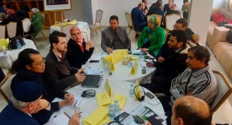 Islamic scholars and climate scientists and advocates taking part in group discussions during the third day of the International Conference on Islam and Climate Emergency at the Faculty of Sharia, Fes, Morocco. February 2023. Photo: Abdelghani KastihHAF