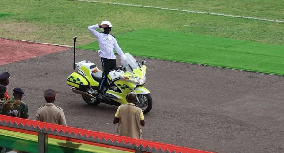Police motor dispatch riders displaying some skills with their motorbikes