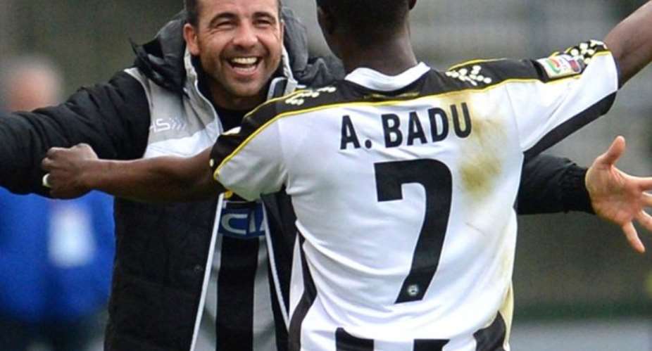 Agyemang Badu celebrates with Antonio Di Natale