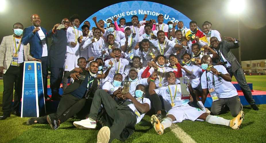 Black Satellites celebrate after winning 2021 U-20 AFCON