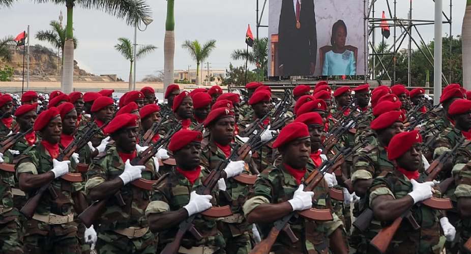 Angolan soldiers parade at the swearing-in of President Joao Lourenco after his first election victory in 2017. Angolas proposed national security law will allow the military and other security agencies to prohibit radio broadcasts or disrupt telecommunication services under undefined exceptional circumstances. ReutersStephen Eisenhammer