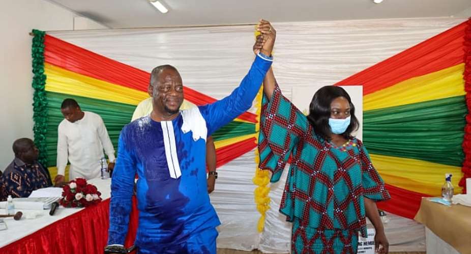 Hon. Ebo Mensah  left been declared the winner by the Municipal E.C Director  right