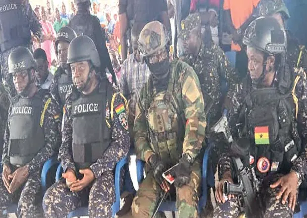 IGP Yohuno and his men during the visit to Bawku