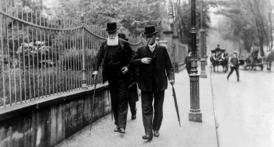 King Leopold II, right, taking a walk with his friend