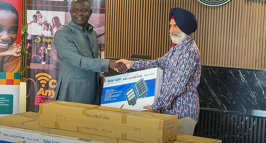 Executive Chairman of the Group, Amar Deep Singh Hari (right) donating the items to the Administrator of GetFund, Mr. Paul Adjei