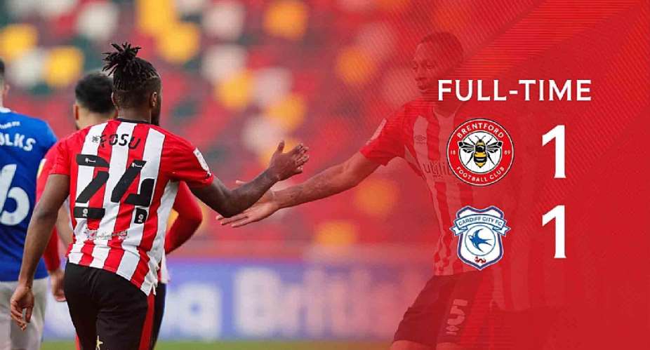Ghana forward Tariqe Fosu scores to salvage vital point for Brentford in draw against Cardiff
