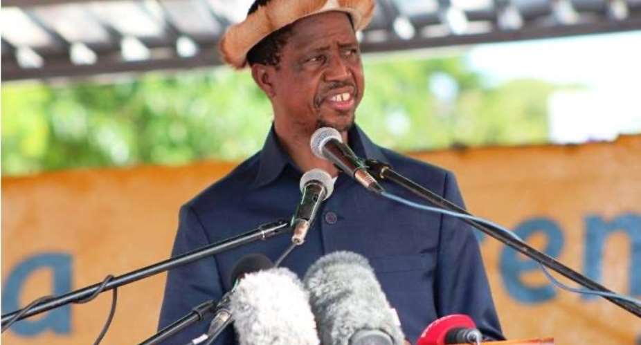 Former Zambian President Edgar Lungu addressing the Nc'wala ceremony of the Ngoni people in Chipata in 2015.