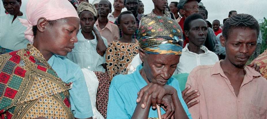 Survivors of the 1994 Genocide against the Tutsi in Rwanda, at the Mwurire Genocide Site, during a visit to Rwanda by former United Nations Secretary-General Kofi Annan in 1998.