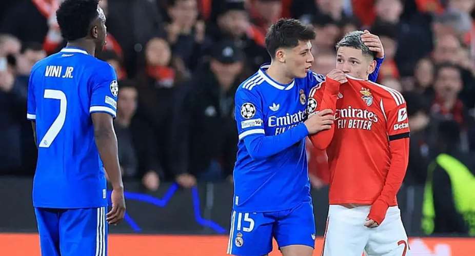 Getty ImagesImage caption: Gianluca Prestianni (red shirt) denied directing racist abuse towards Vinicius
