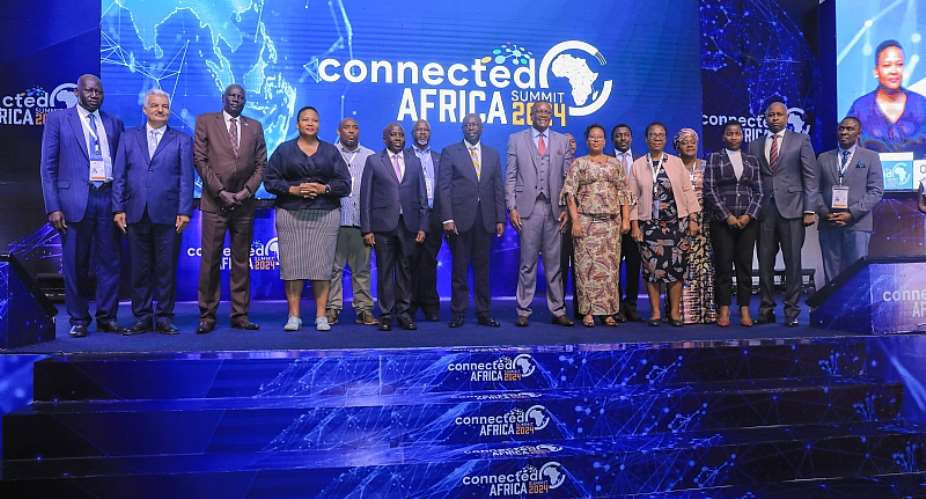 F- H.E Rigathi Gachagua, Deputy President, Kenya together with Africa Tech and Digital Economy Ministers during the official closing ceremony of Connected Africa Summit 2024